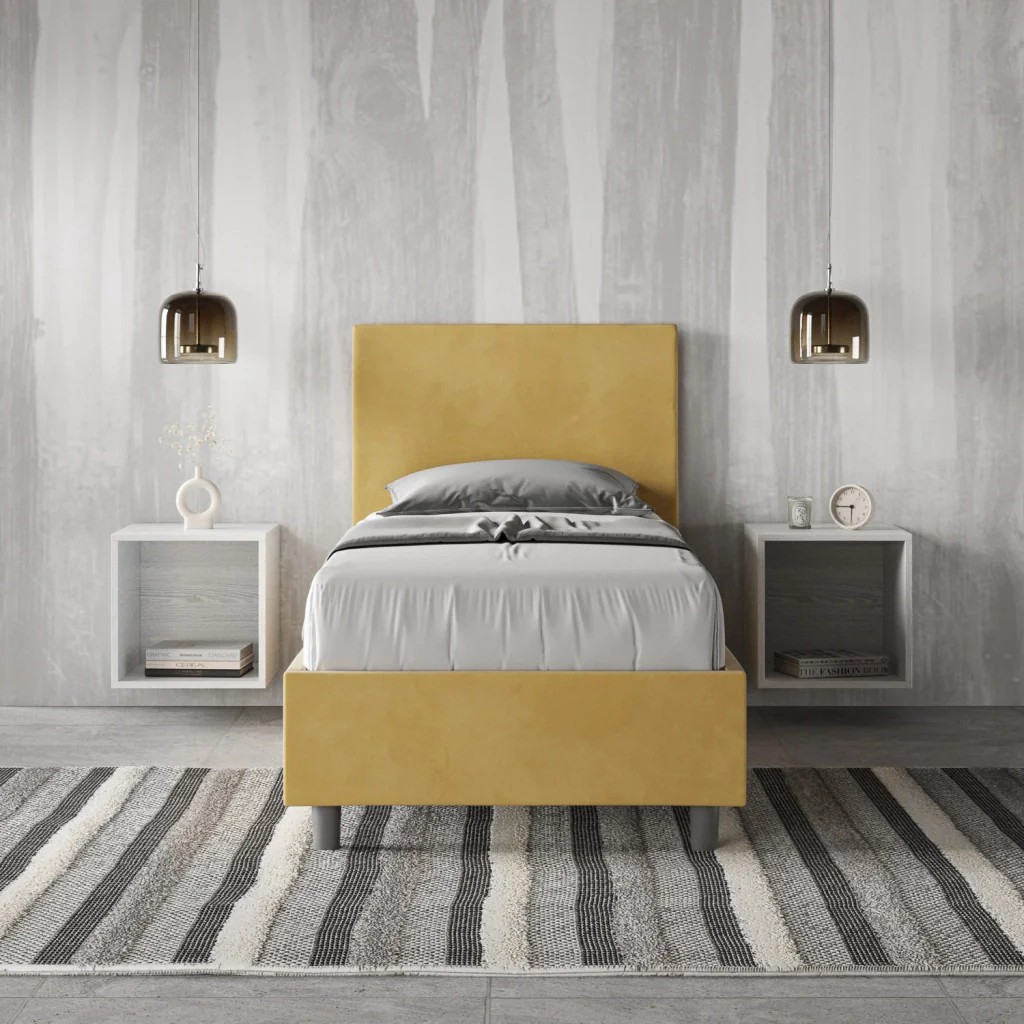 BS COM Letto singolo con rete imbottito 80x200 microfibra ocra - Image 3