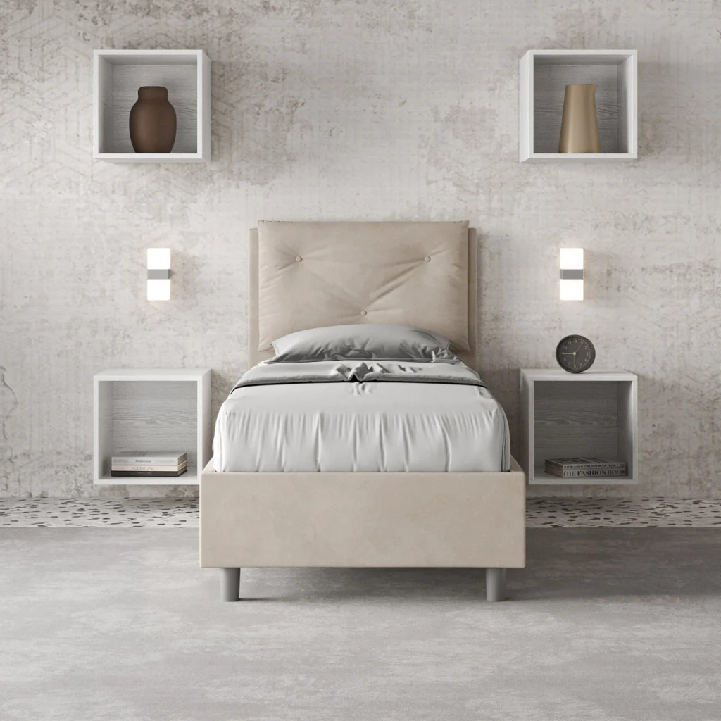 BS COM Letto singolo con rete imbottito 80x200 microfibra sabbia - Image 2