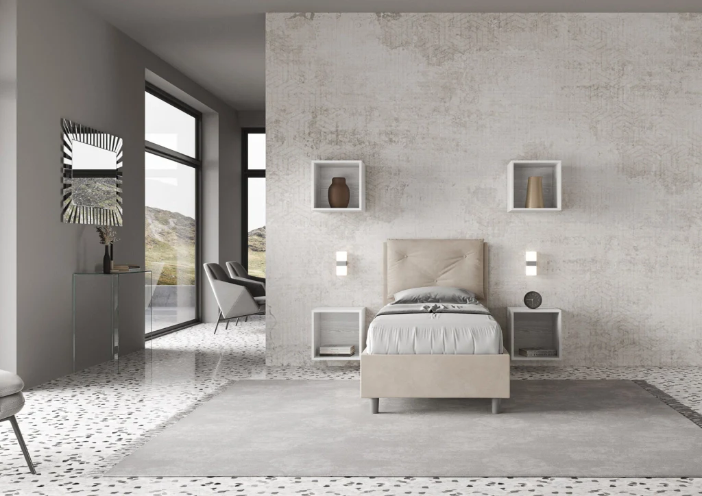 BS COM Letto singolo con rete imbottito 80x200 microfibra sabbia - Image 3