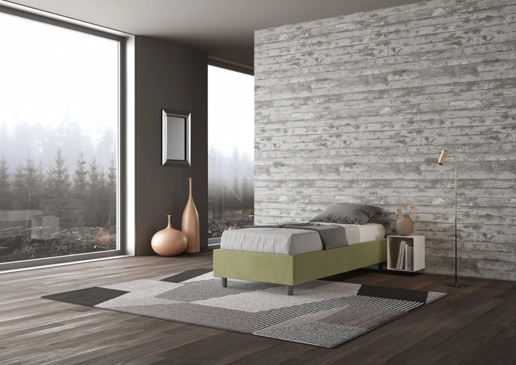 BS COM Letto singolo con rete imbottito 80x200 microfibra tè verde - Image 3