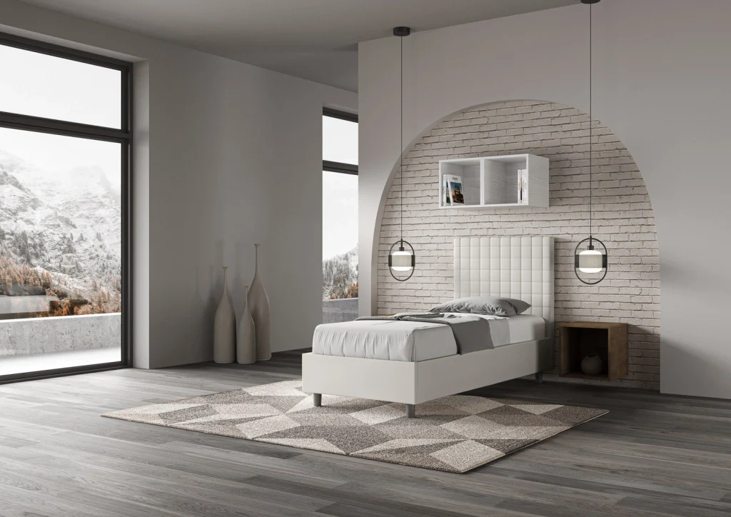 BS COM Letto singolo con rete imbottito 80x200 similpelle bianco - Image 3