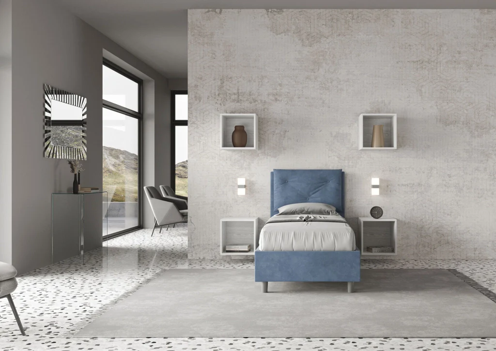 BS COM Letto singolo con rete imbottito 80x210 microfibra blu - Image 4