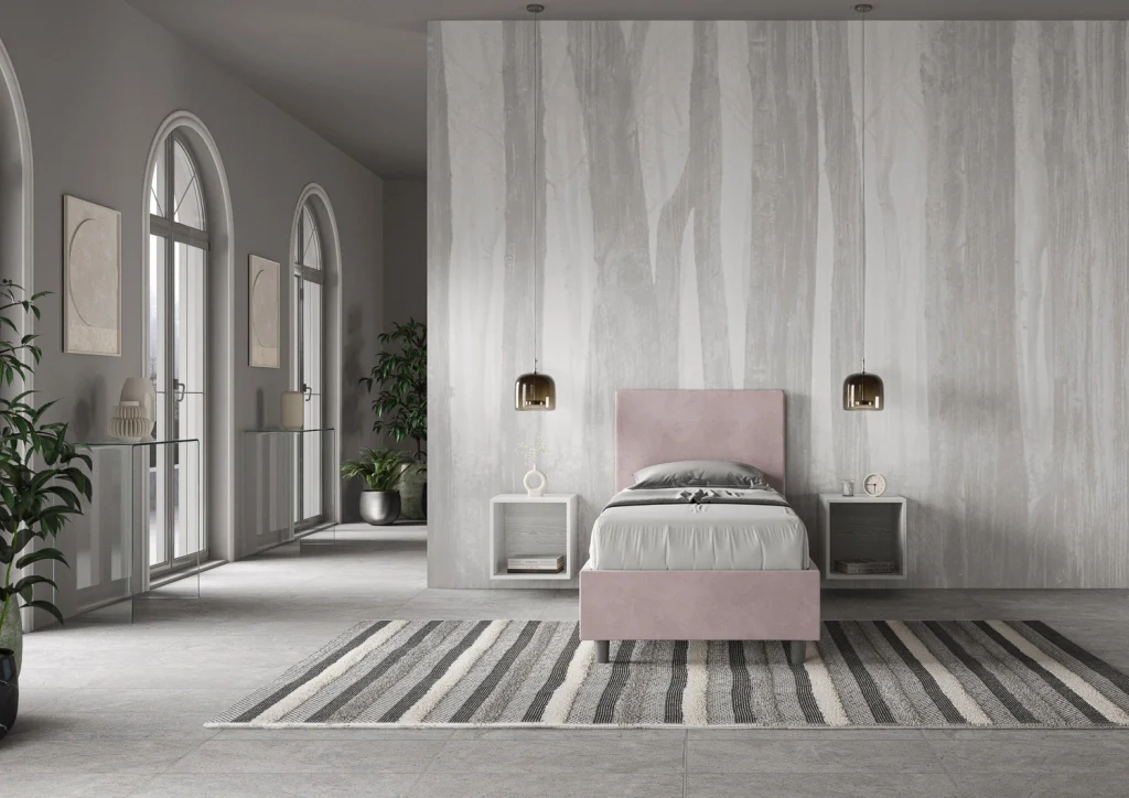 BS COM Letto singolo con rete imbottito 80x210 microfibra glicine - Image 3