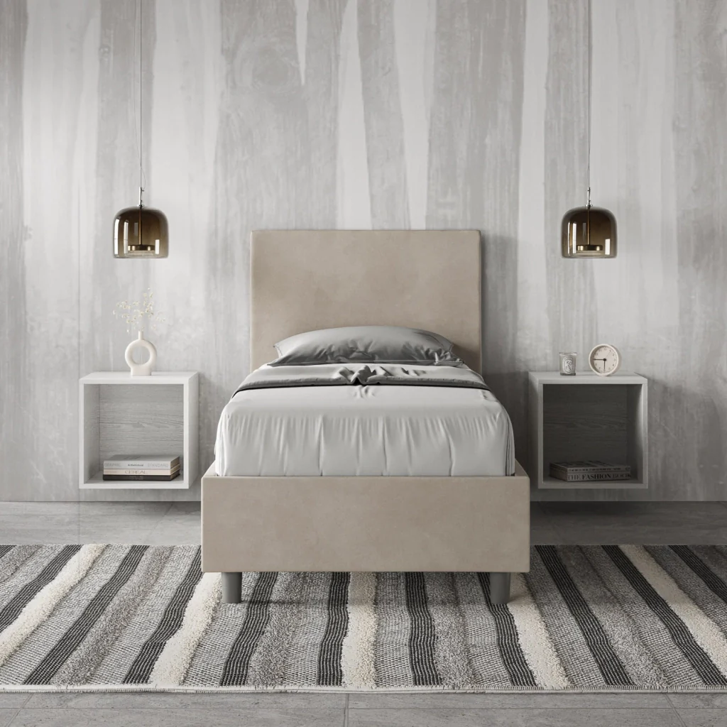 BS COM Letto singolo con rete imbottito 80x210 microfibra sabbia - Image 2