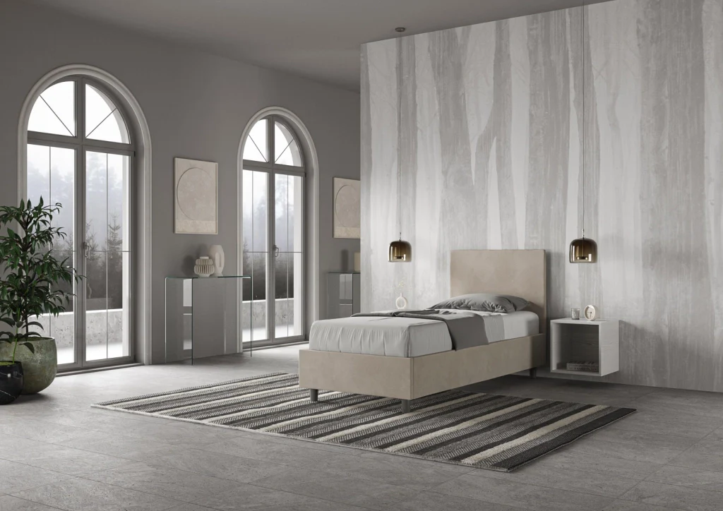 BS COM Letto singolo con rete imbottito 80x210 microfibra sabbia - Image 4