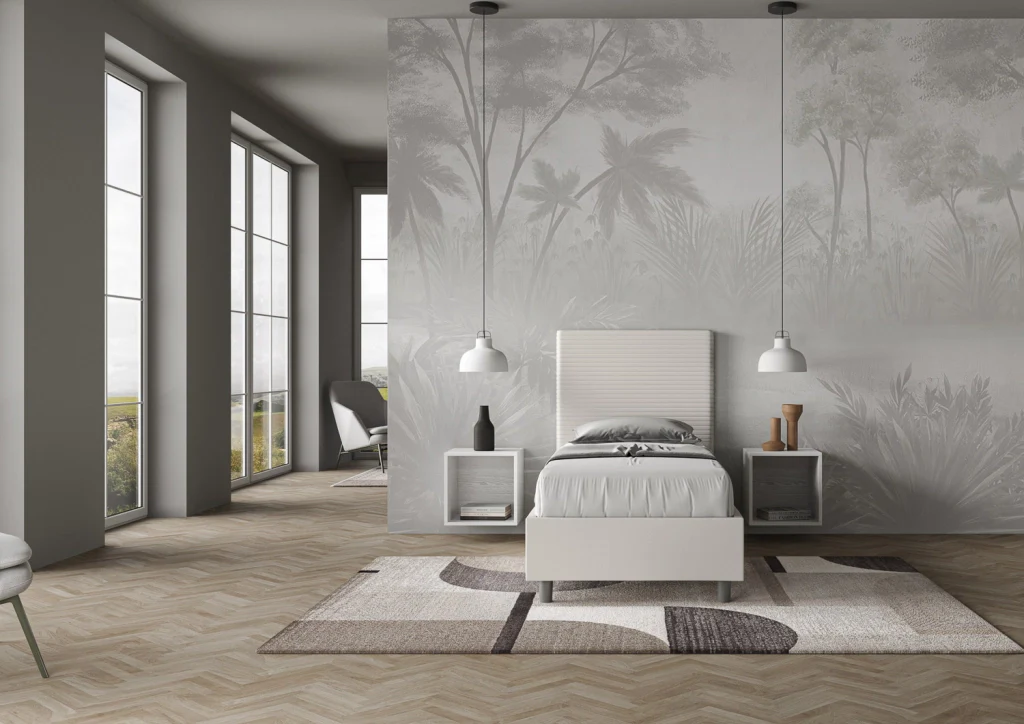BS COM Letto singolo con rete imbottito 80x210 similpelle bianco - Image 2