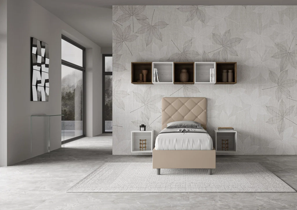 BS COM Letto singolo con rete imbottito 80x210 similpelle tortora - Image 3
