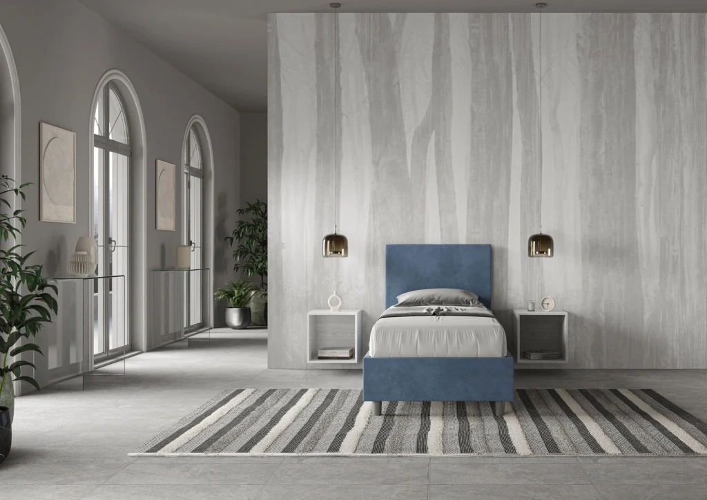BS COM Letto singolo con rete imbottito 90x190 microfibra blu - Image 3