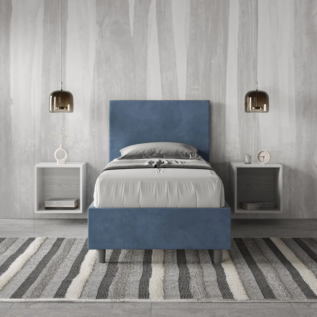 BS COM Letto singolo con rete imbottito 90x190 microfibra blu - Image 4