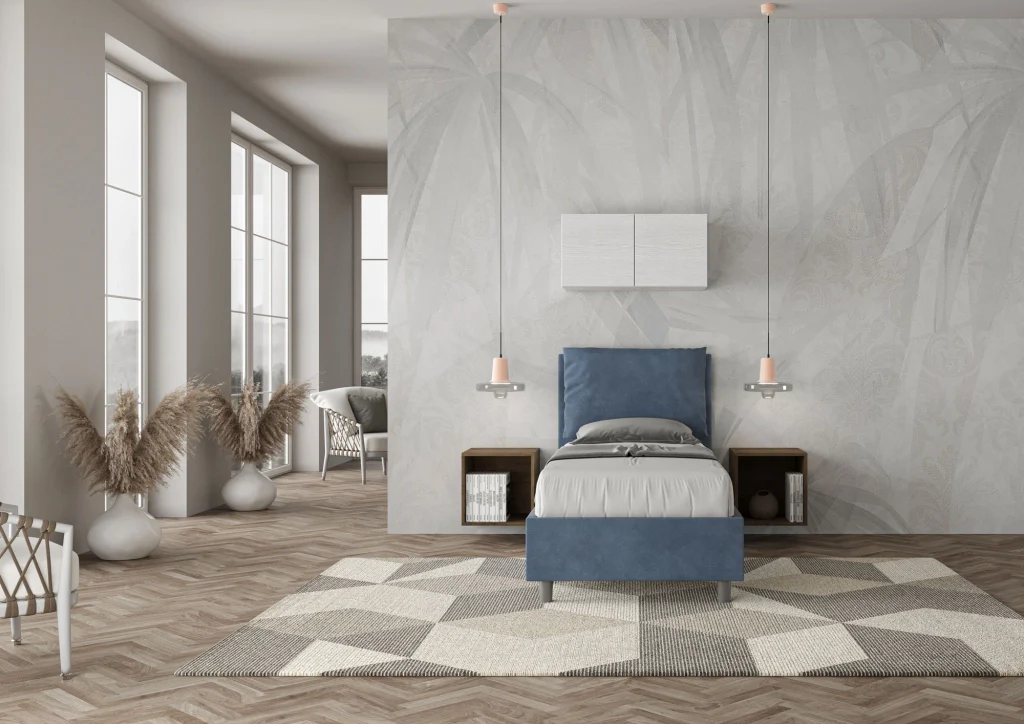 BS COM Letto singolo con rete imbottito 90x190 microfibra blu - Image 3