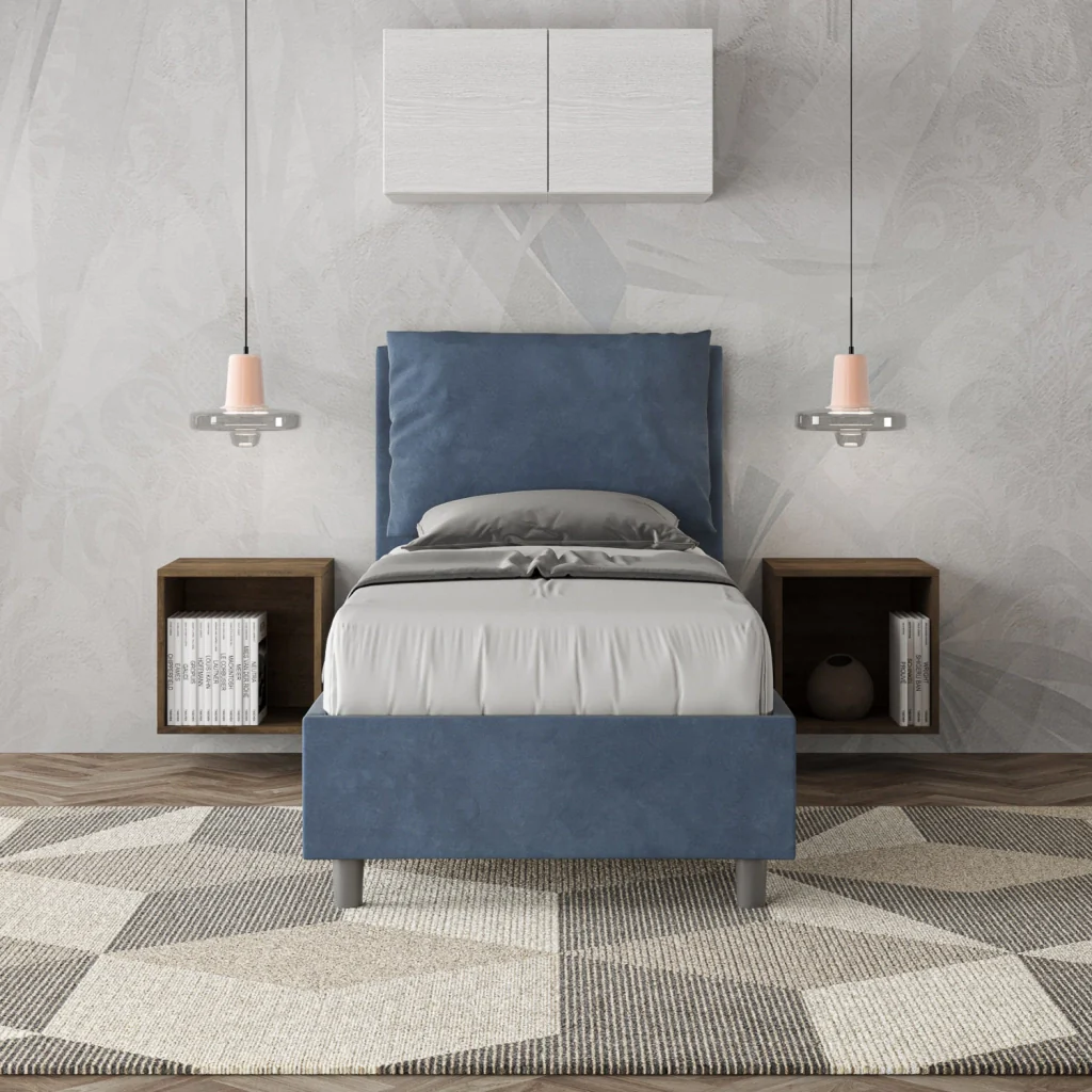 BS COM Letto singolo con rete imbottito 90x190 microfibra blu - Image 4