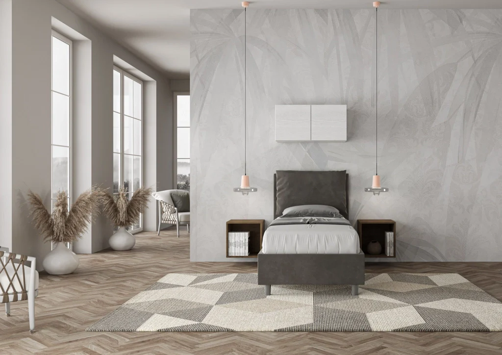 BS COM Letto singolo con rete imbottito 90x190 microfibra grigio - Image 4