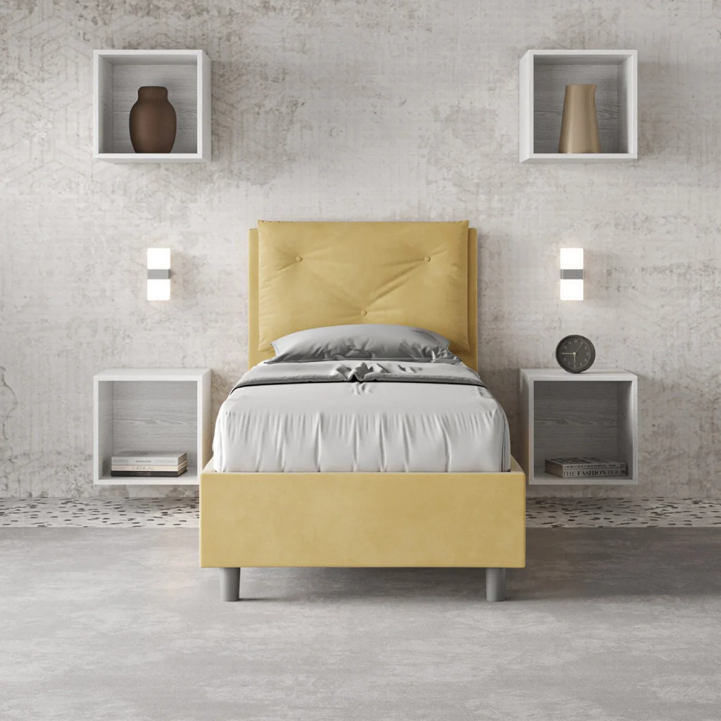 BS COM Letto singolo con rete imbottito 90x190 microfibra ocra - Image 2