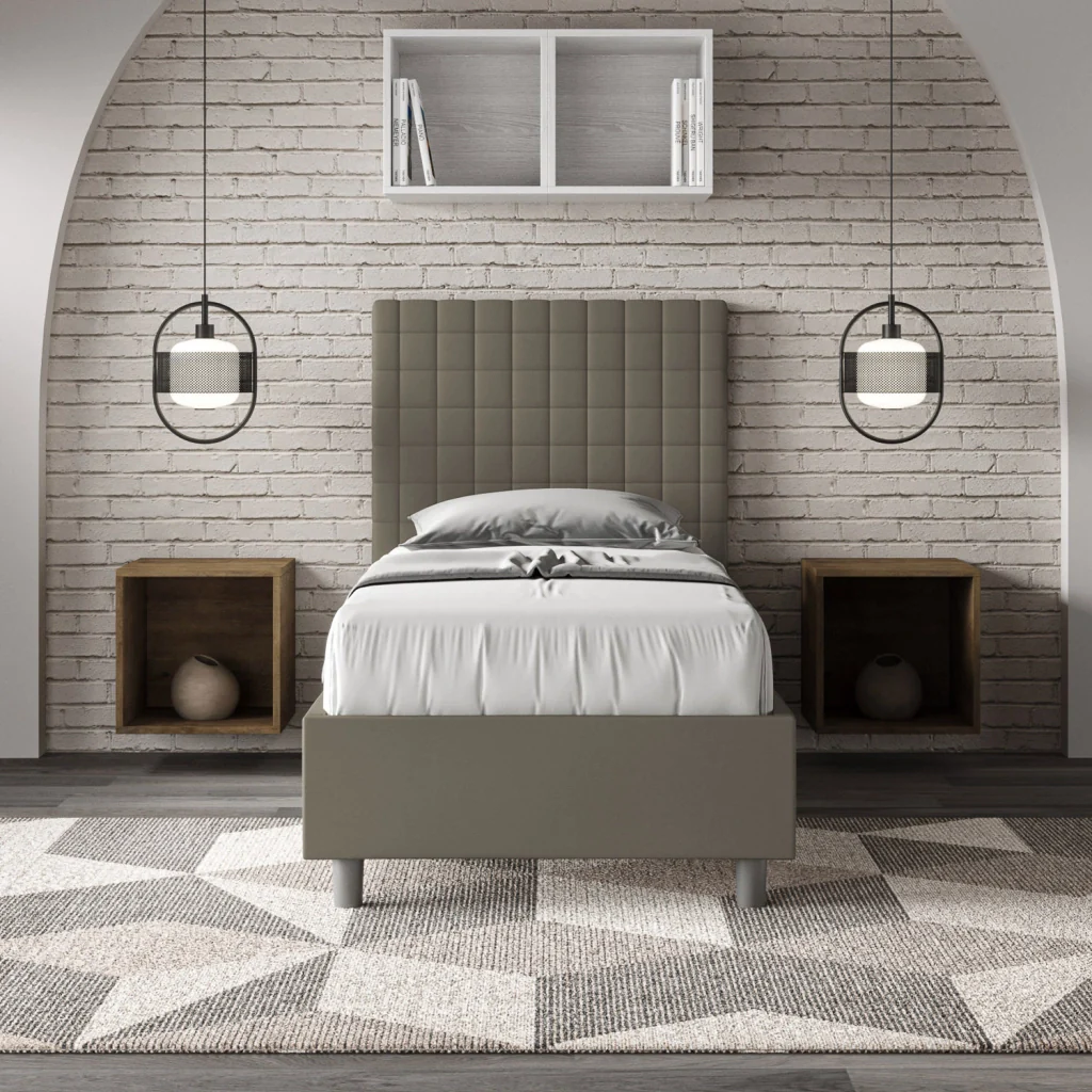BS COM Letto singolo con rete imbottito 90x190 similpelle cappuccino - Image 2