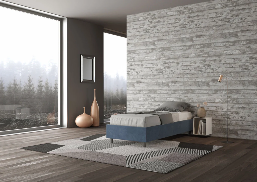 BS COM Letto singolo con rete imbottito 90x200 microfibra blu - Image 2