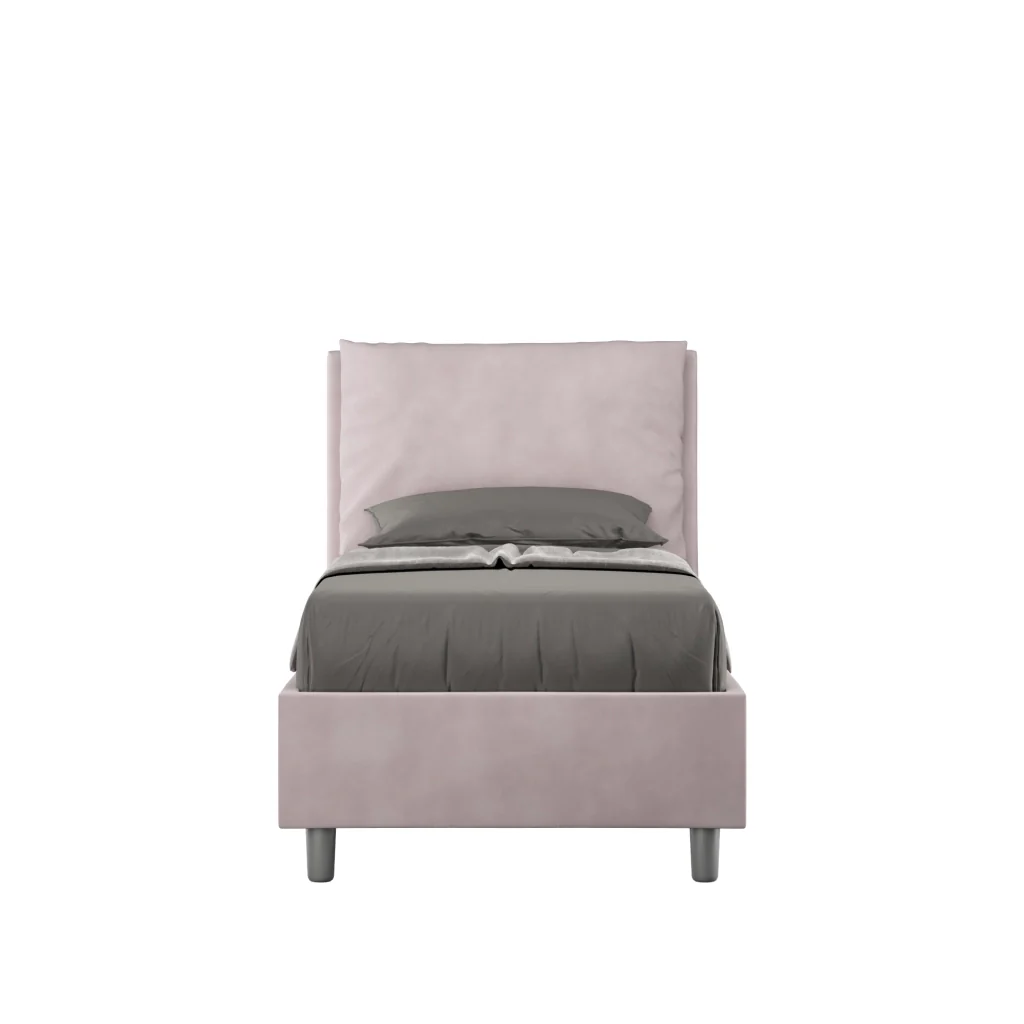 BS COM Letto singolo con rete imbottito 90x200 microfibra glicine
