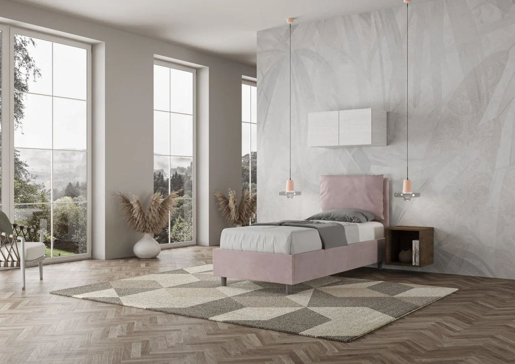 BS COM Letto singolo con rete imbottito 90x200 microfibra glicine - Image 2