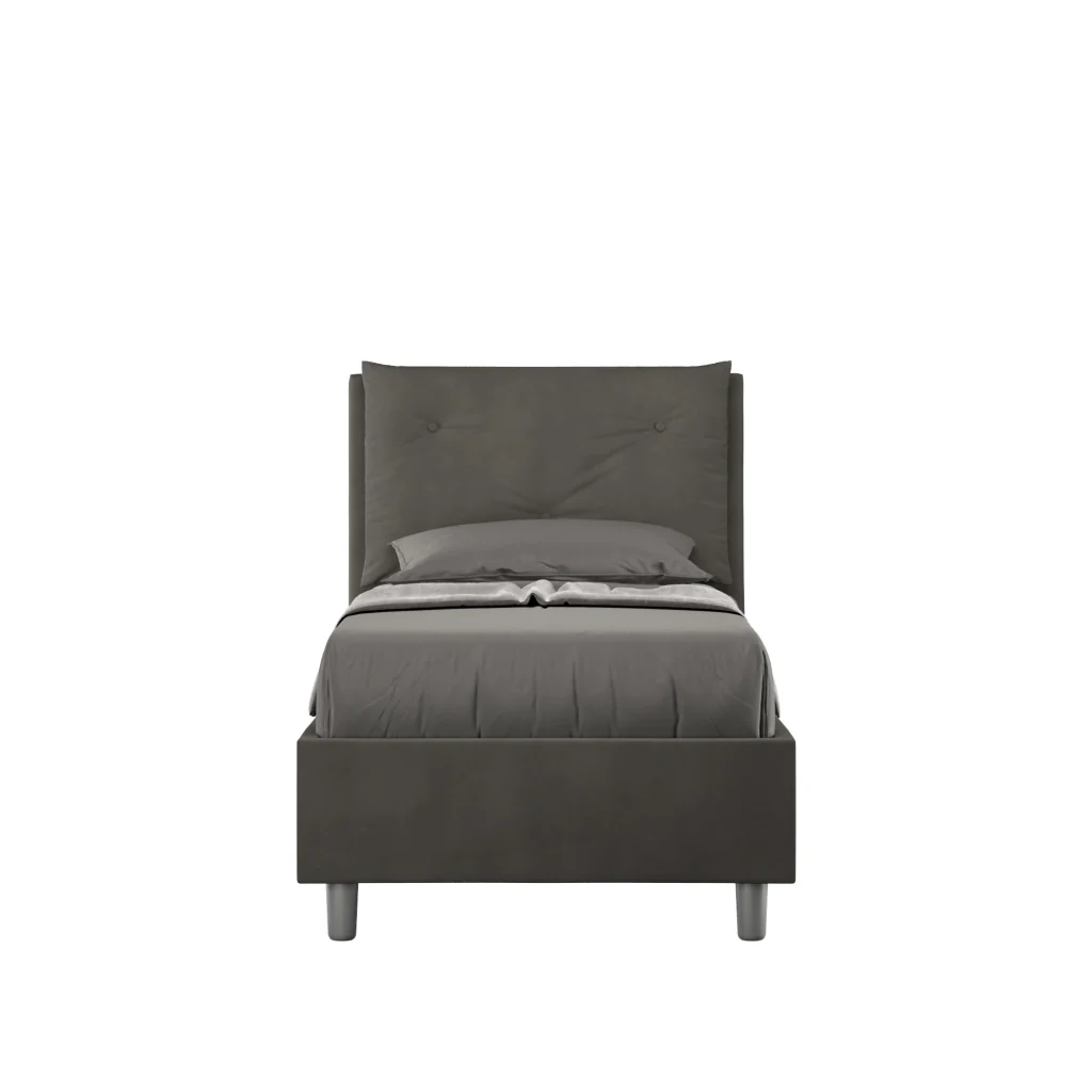 BS COM Letto singolo con rete imbottito 90x200 microfibra grigio