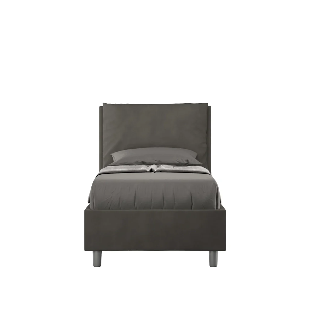 BS COM Letto singolo con rete imbottito 90x200 microfibra grigio
