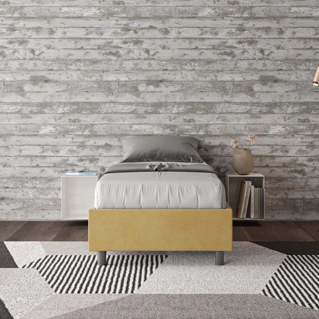 BS COM Letto singolo con rete imbottito 90x200 microfibra ocra - Image 2