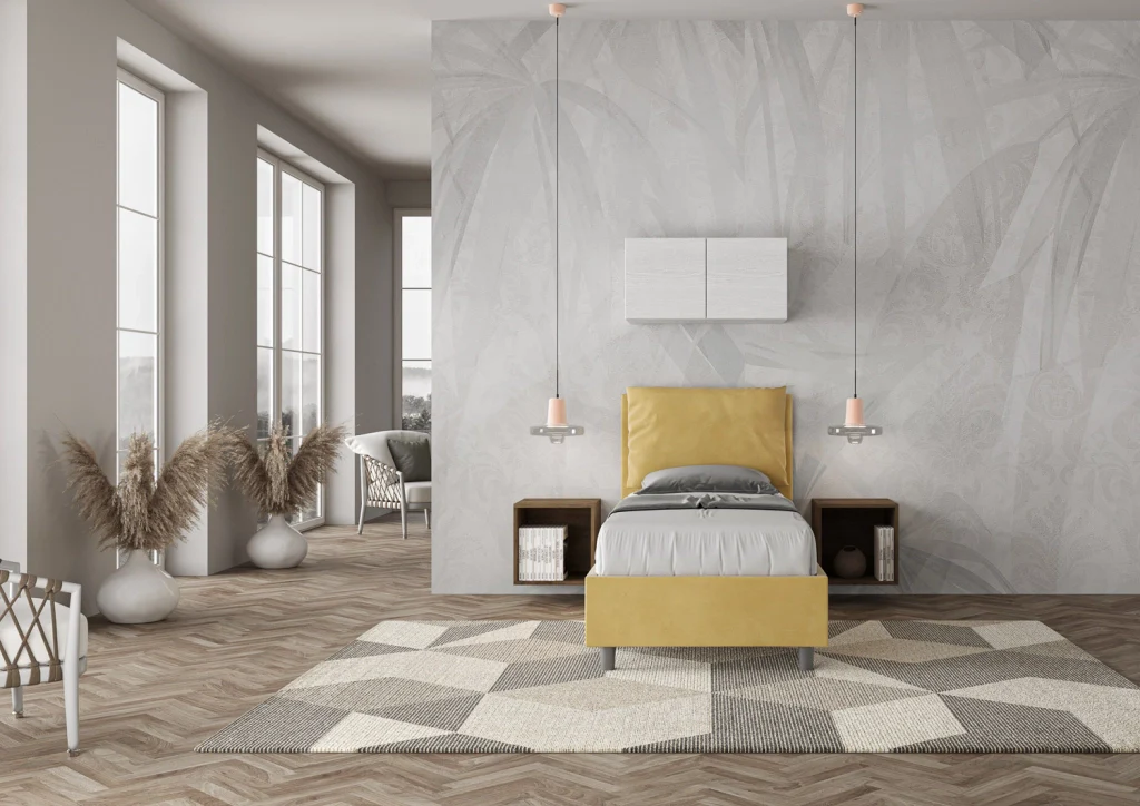 BS COM Letto singolo con rete imbottito 90x200 microfibra ocra - Image 4
