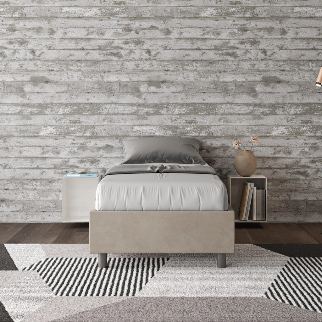 BS COM Letto singolo con rete imbottito 90x200 microfibra sabbia - Image 2