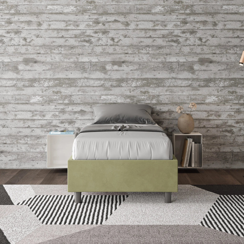 BS COM Letto singolo con rete imbottito 90x200 microfibra tè verde - Image 2