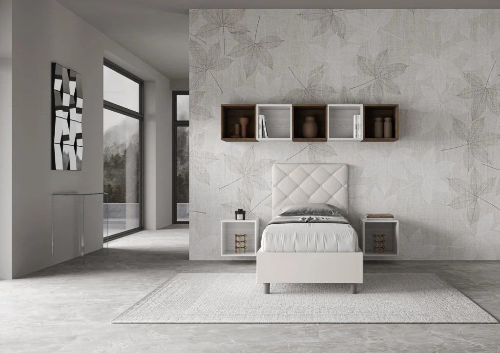 BS COM Letto singolo con rete imbottito 90x200 similpelle bianco - Image 3
