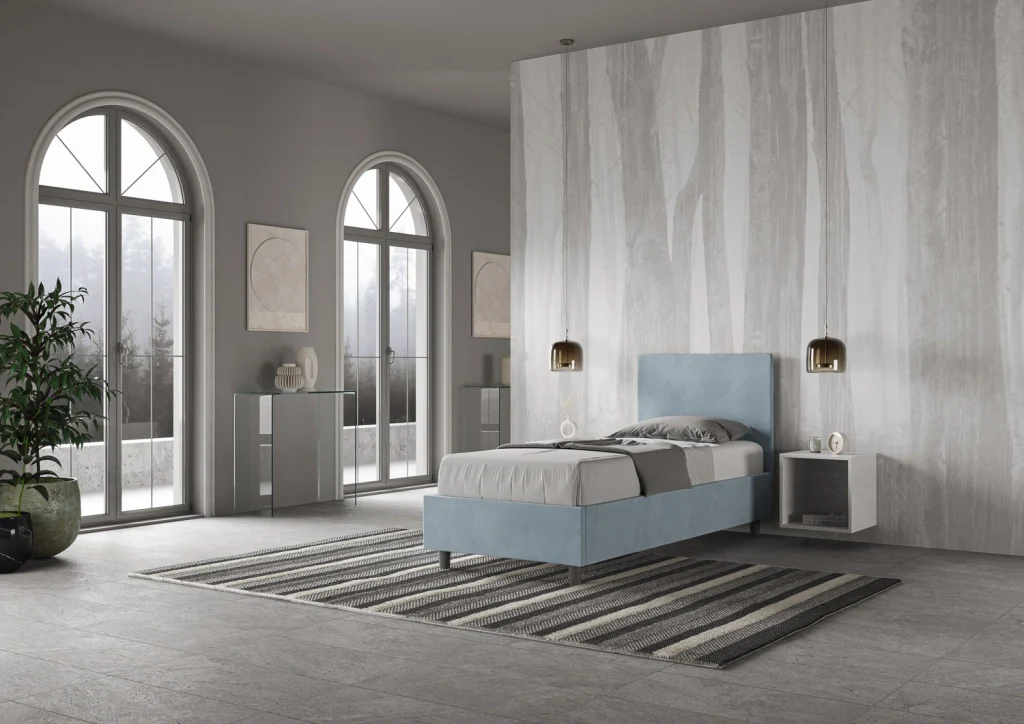 BS COM Letto singolo con rete imbottito 90x210 microfibra azzurro - Image 2