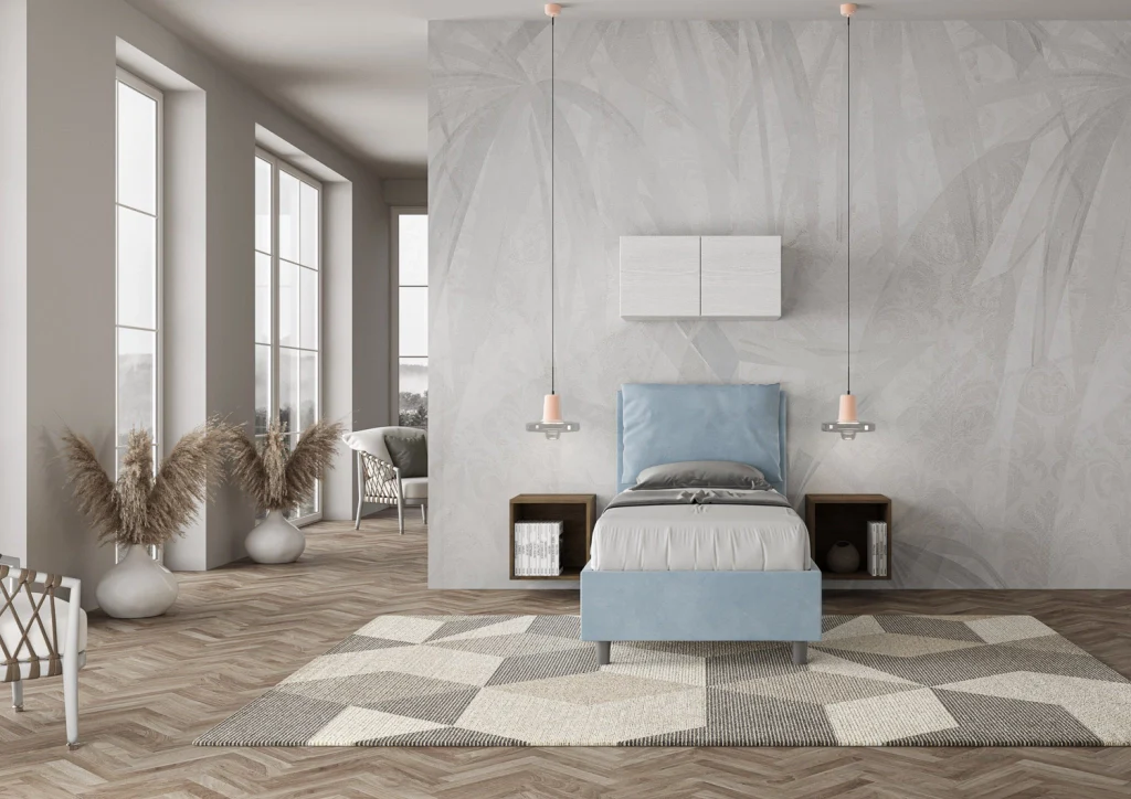 BS COM Letto singolo con rete imbottito 90x210 microfibra azzurro - Image 3