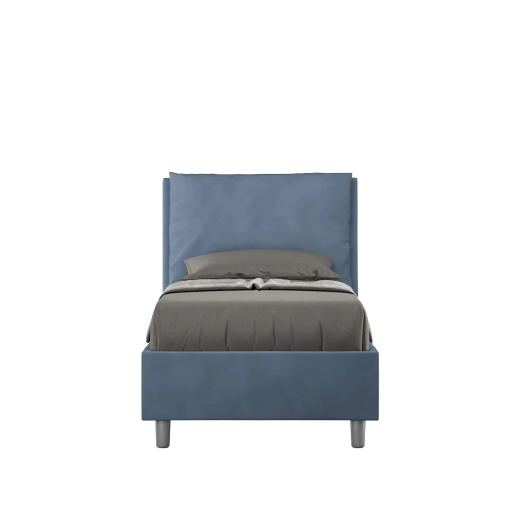 BS COM Letto singolo con rete imbottito 90x210 microfibra blu
