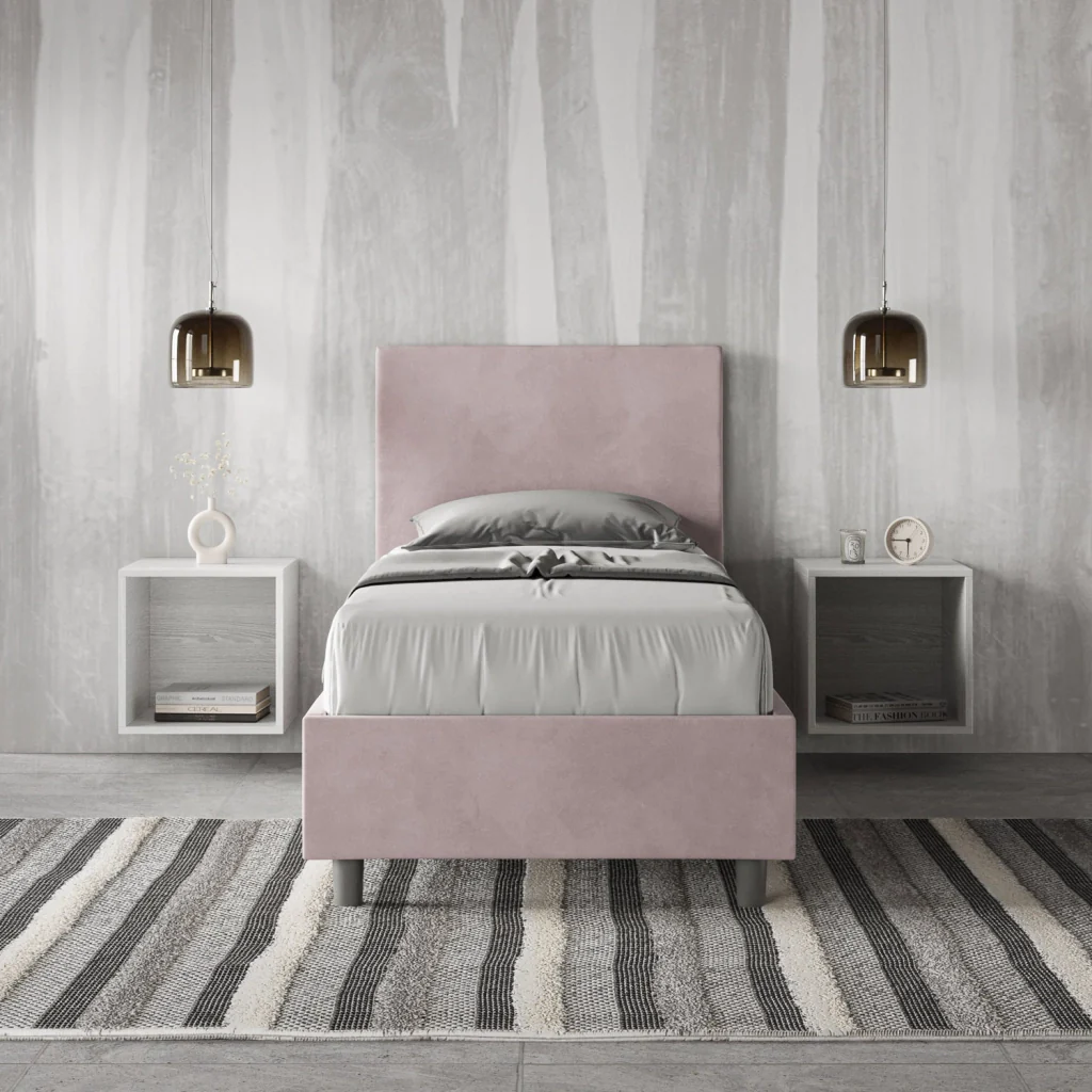 BS COM Letto singolo con rete imbottito 90x210 microfibra glicine - Image 2