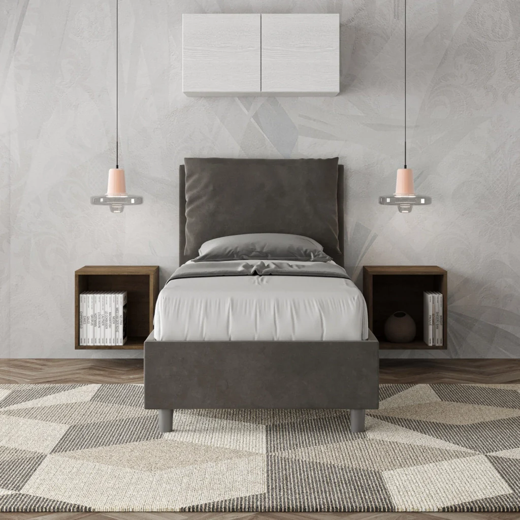 BS COM Letto singolo con rete imbottito 90x210 microfibra grigio - Image 2