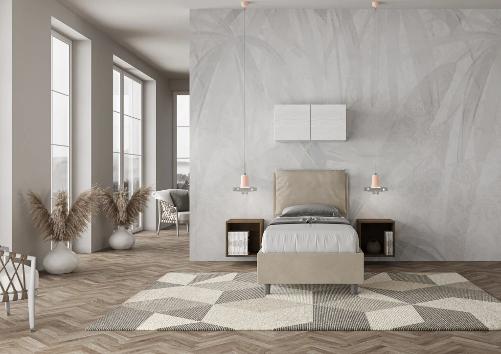 BS COM Letto singolo con rete imbottito 90x210 microfibra sabbia - Image 2