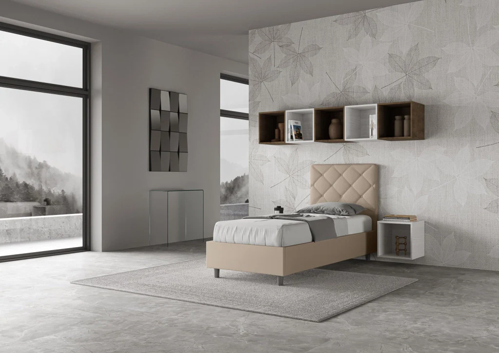 BS COM Letto singolo con rete imbottito 90x210 similpelle tortora - Image 4