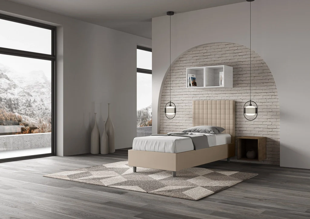 BS COM Letto singolo con rete imbottito 90x210 similpelle tortora - Image 4
