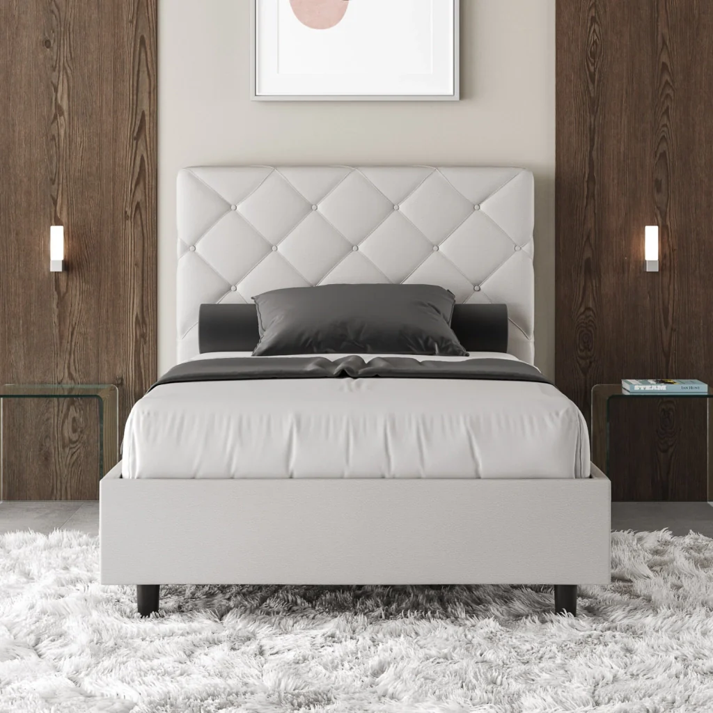 BS COM Letto singolo contenitore imbottito 100x190 similpelle bianco - Image 3