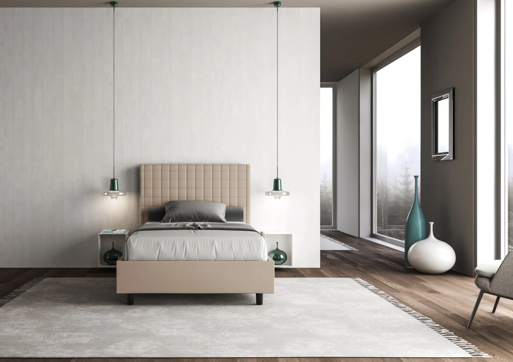 BS COM Letto singolo contenitore imbottito 100x190 similpelle tortora - Image 3