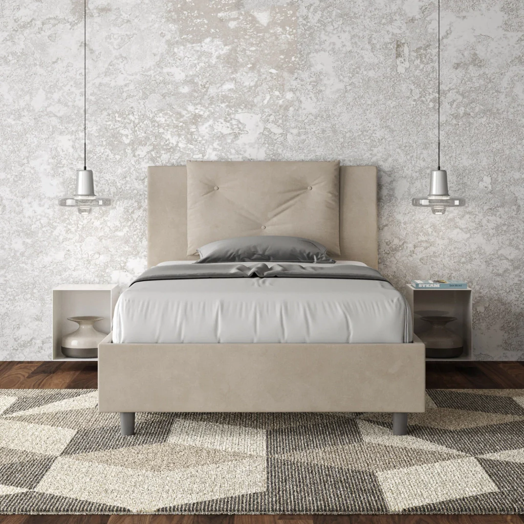 BS COM Letto singolo contenitore imbottito 100x200 microfibra sabbia - Image 4