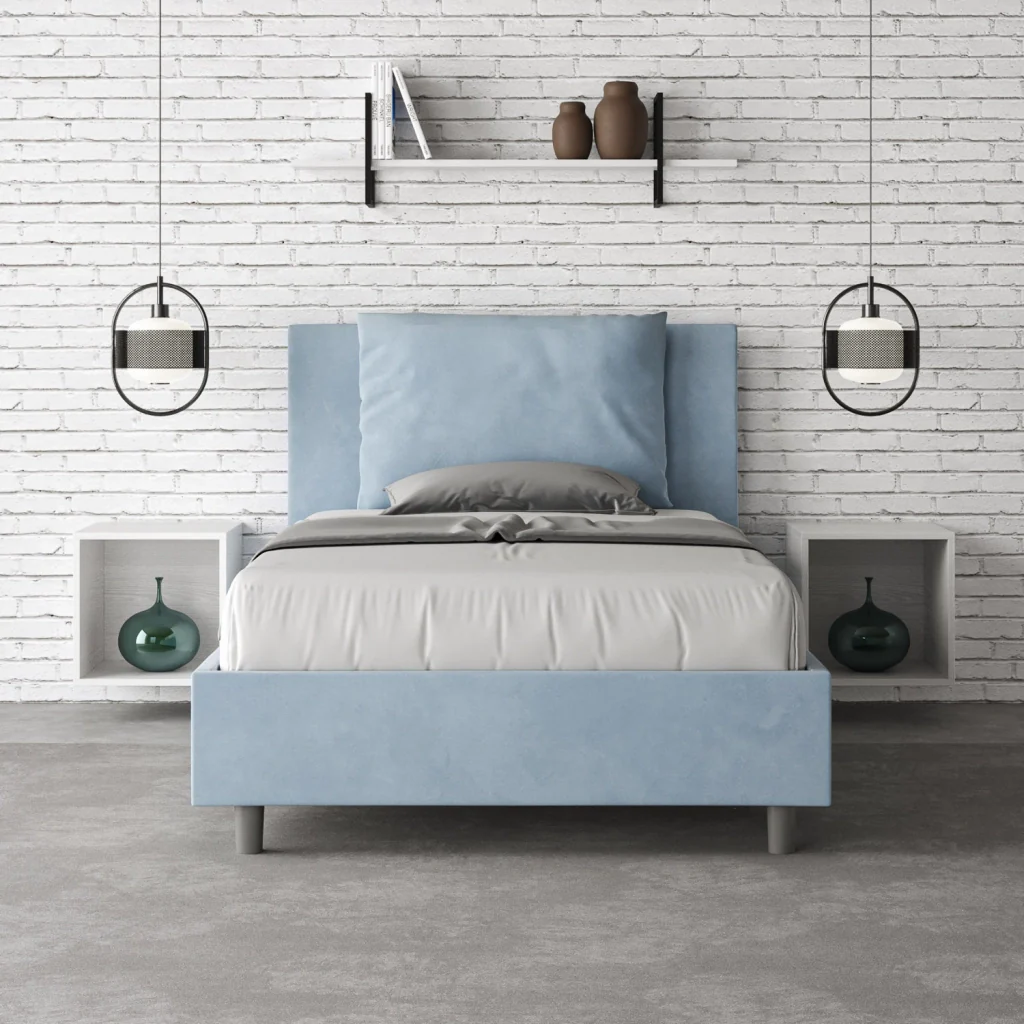 BS COM Letto singolo contenitore imbottito 100x210 microfibra azzurro - Image 5