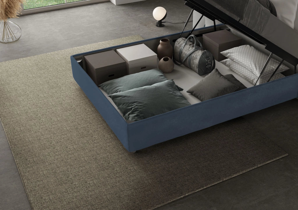 BS COM Letto singolo contenitore imbottito 100x210 microfibra blu - Image 2
