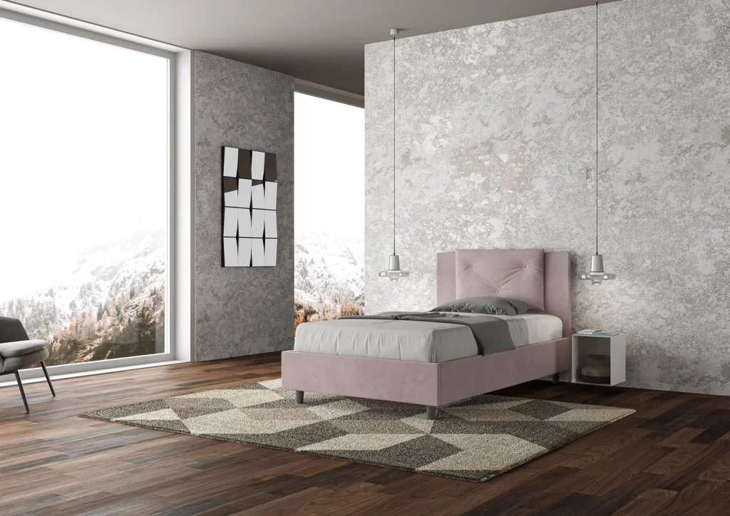 BS COM Letto singolo contenitore imbottito 100x210 microfibra glicine - Image 5