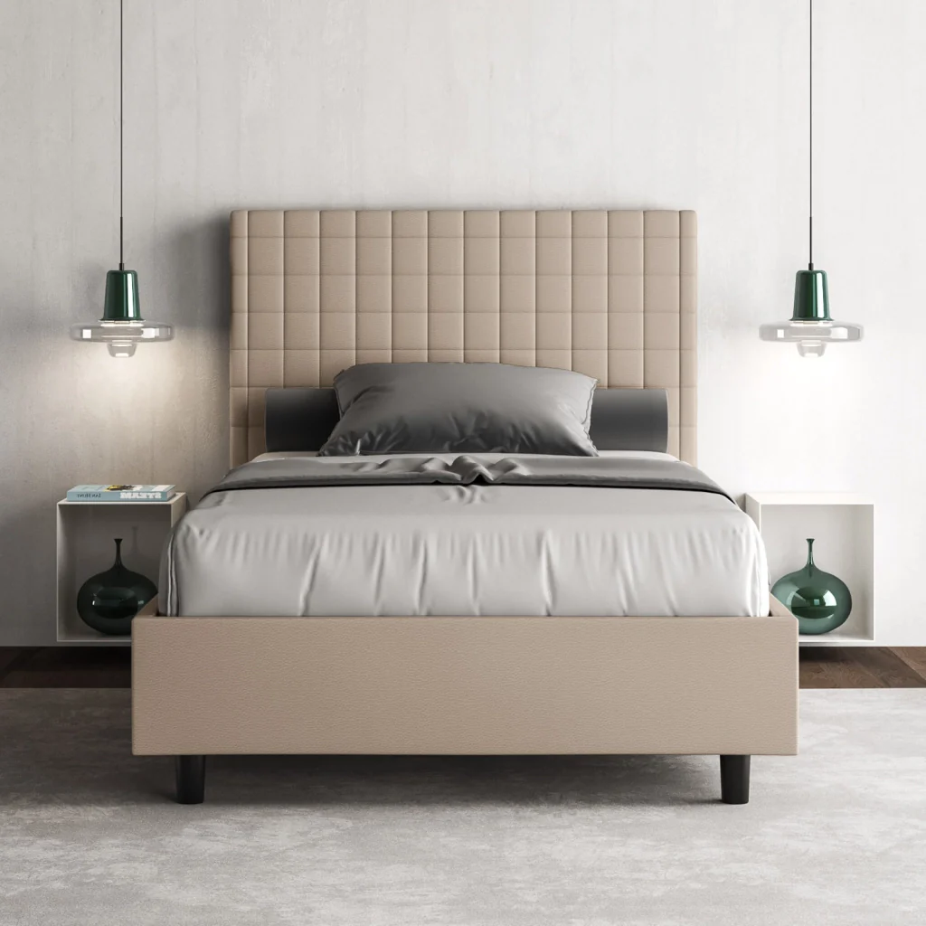 BS COM Letto singolo contenitore imbottito 100x210 similpelle tortora - Image 2