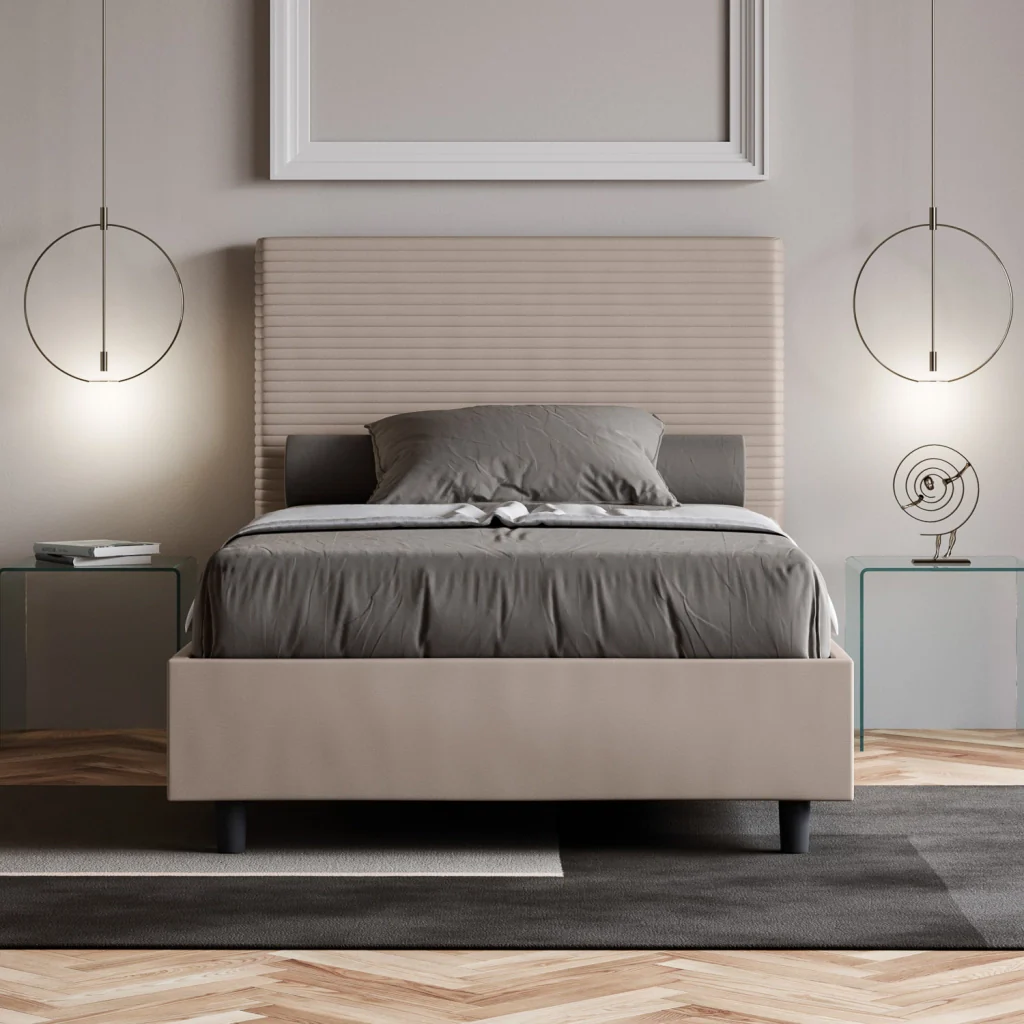 BS COM Letto singolo contenitore imbottito 100x210 similpelle tortora - Image 4