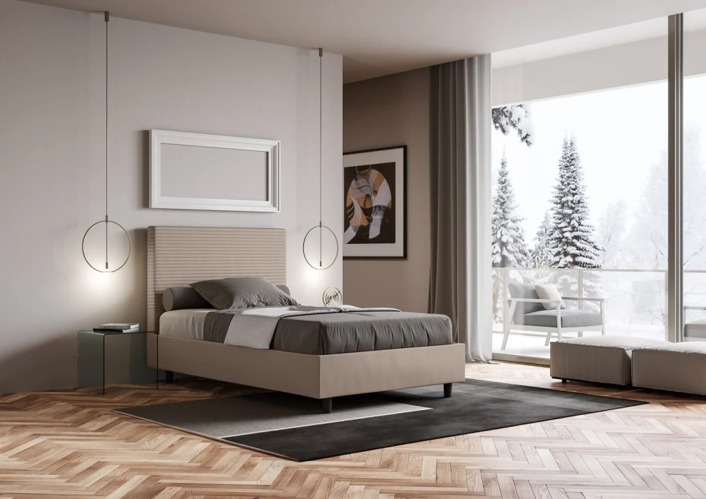 BS COM Letto singolo contenitore imbottito 100x210 similpelle tortora - Image 5