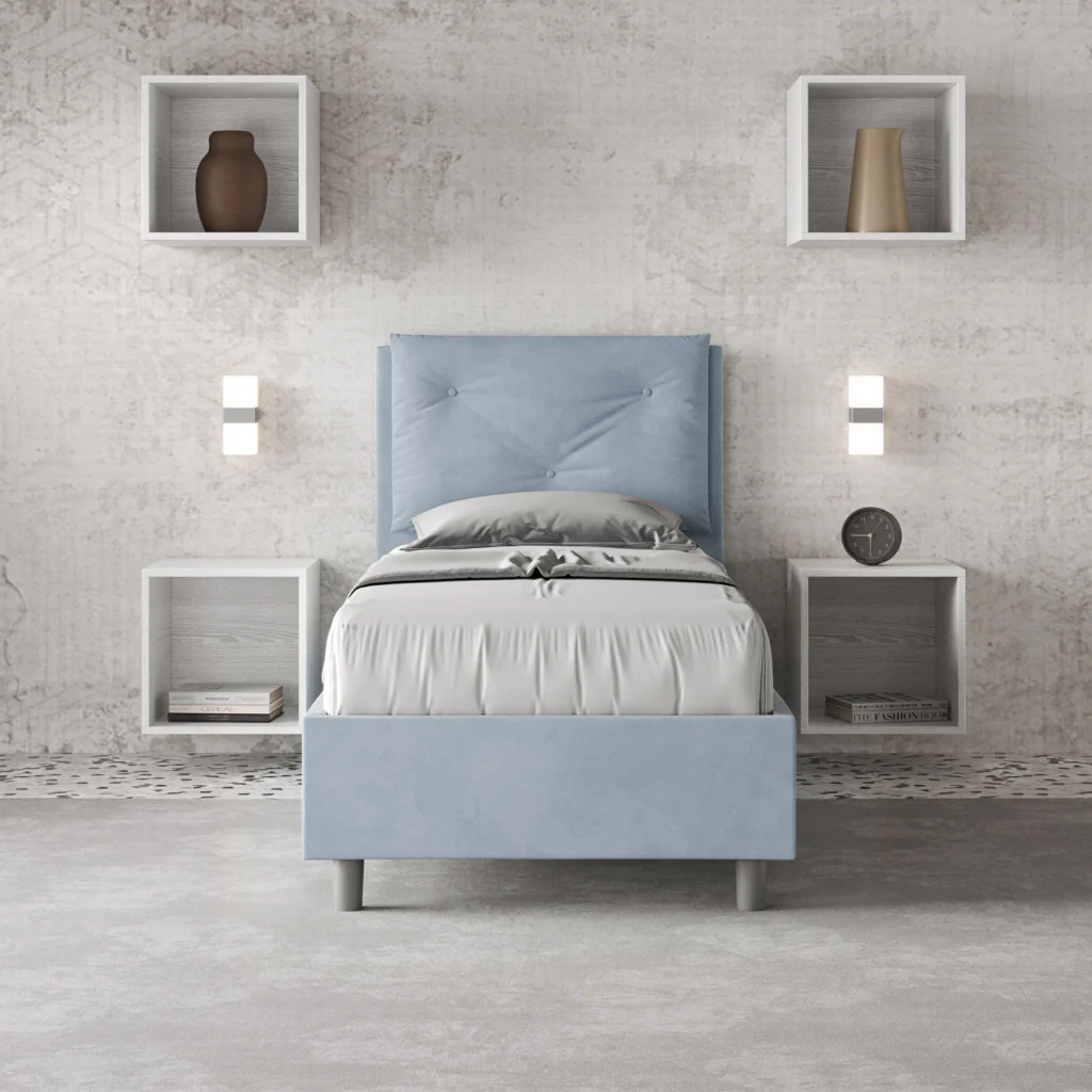 BS COM Letto singolo contenitore imbottito 80x190 microfibra azzurro - Image 5