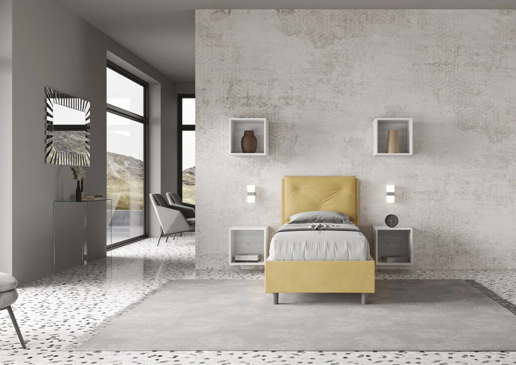 BS COM Letto singolo contenitore imbottito 80x190 microfibra ocra - Image 2