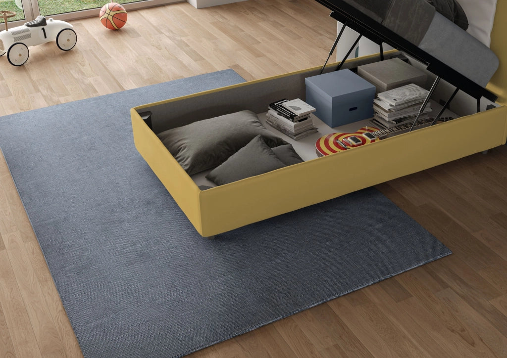 BS COM Letto singolo contenitore imbottito 80x190 microfibra ocra - Image 3
