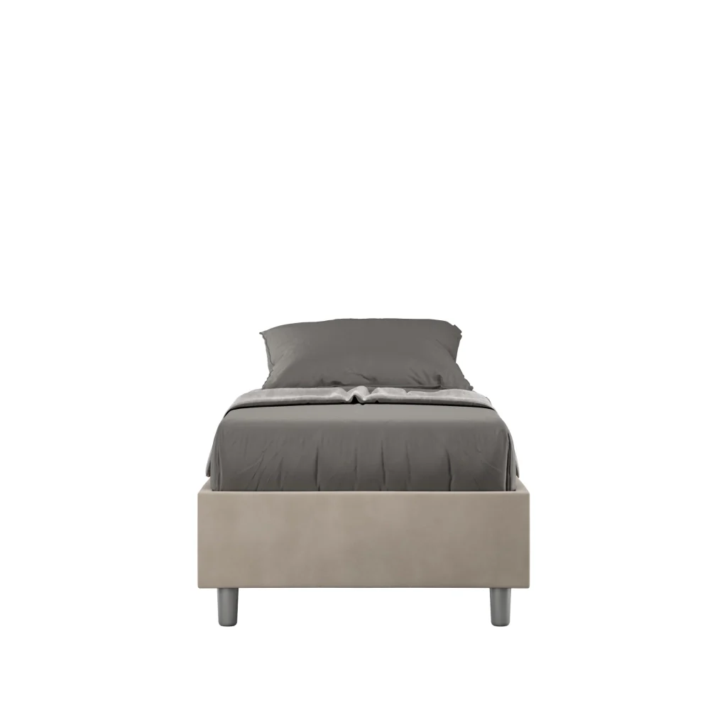 BS COM Letto singolo contenitore imbottito 80x190 microfibra sabbia