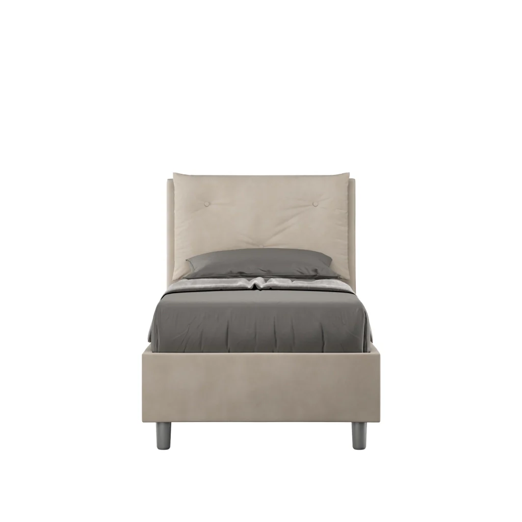 BS COM Letto singolo contenitore imbottito 80x190 microfibra sabbia